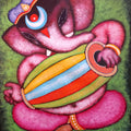 Ganesha With Drum' religious acrylic painting by artist Tuhin Rakshit, 15x11 inch, on acid free paper