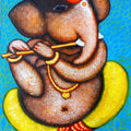 Ganesha With Flute' religious acrylic painting by artist Tuhin Rakshit, 15x11 inch, on acid free paper