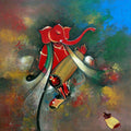 Religious acrylic painting titled 'Ganesha playing dholak', 24x24 inches, by artist M Singh on Canvas