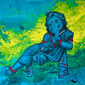 Ganesha Playing Flute' religious acrylic painting by artist Chaitan Bhosale, 36x36 inch, on canvas