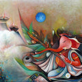 Religious acrylic painting titled 'Ganesha Playing Instrument II', 30x24 inches, by artist M Singh on Canvas