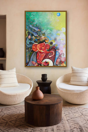 Ganesha Playing Instrument V (Rhythmic Ganesha) by artist M Singh displayed in a Contemporary Exhibition gallery