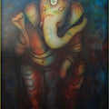 Religious mixed media titled 'Ganesha Series', 36x48 inches, by artist Sripad Kulkarni on Canvas