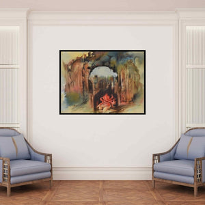 In-situ view of Durshit Bhaskar's 'Ganesha Shashivarnam (Shiva in Ruins)' painting in a room