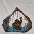 Ganesha With Sitar' religious Brass, Metal sculpture by artist Rohan Sonavane, 16x15 inch, on brass, metal