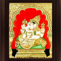 Religious tanjore traditional art titled 'Ganesha Tanjore Painting 5', 24x18 inches, by artist Myangadi Tanjore on Plywood
