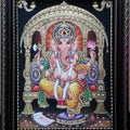 Religious tanjore traditional art titled 'GANESHA TANJORE PAINTING', 17x14 inches, by artist KUM KUM GALLERY on Plywood