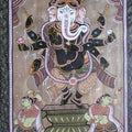 Folk Art fabric painting titled 'Ganesha Tasar Cloth Painting I', 12x26 inches, by artist Pradeep Swain on Cloth