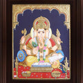 Religious tanjore traditional art titled 'Ganesha with Books Tanjore', 24x18 inches, by artist Myangadi Tanjore on Plywood