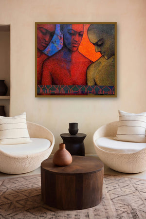 Gang (Three Figures) by artist Rajan Raghavan displayed in a Minimalist gallery