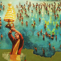 Religious acrylic oil painting titled 'Ganga Aarati', 54x72 inches, by artist Sanjib Gogoi on Canvas
