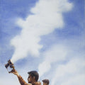 Religious watercolor painting titled 'Ganga Aarti', 45x23 inches, by artist Amit Dhane on Paper