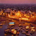 'Ganga Aarti Banaras' religious acrylic painting by artist Siddharth Gavade, 36x24 inch, on canvas