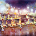 Landscape watercolor painting titled 'Ganga Arti', 18x12 inches, by artist Asit  Singh on Paper