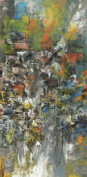 Ganga (Evolving Terrain) by M Singh, Original Acrylic Abstract Painting on Canvas, Large Vertical Wall Art