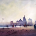 Cityscape dry pastel painting titled 'Ganga Ghat 6', 26x36 inches, by artist Nilesh Bharti on Paper