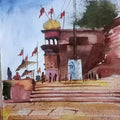 Place watercolor painting titled 'Ganga Ghat KASHI', 14x11 inches, by artist Ca Pratim Chatterjee on PAPER