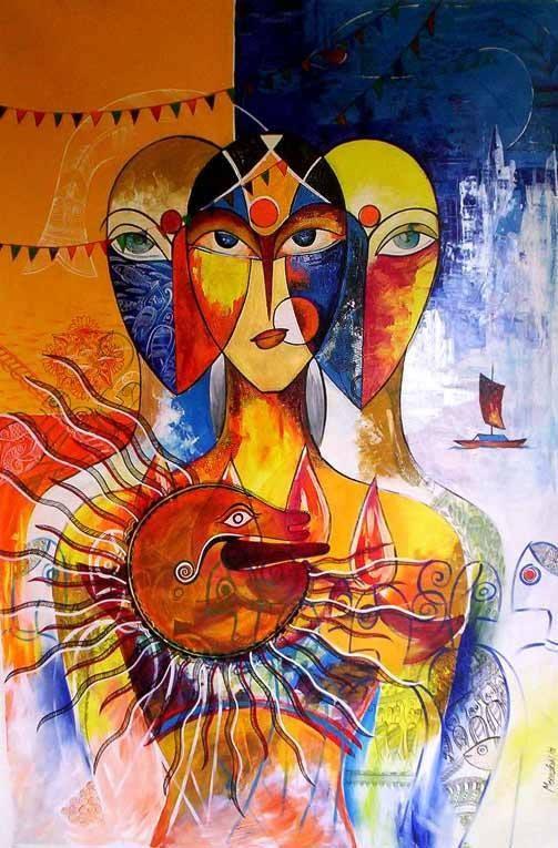 Ganga Pooja Painting by Meenakshi Jha Banerjee | ArtZolo.com