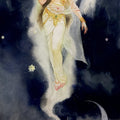 Gangavtaran' religious watercolor painting by artist Abhisarika Nayika, 30x15 inch, on paper