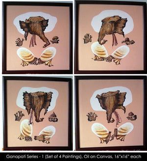 Ganpati Series 1 by Mrs Sushama Gode, Original Acrylic Religious Painting on Canvas, Medium Square Wall Art