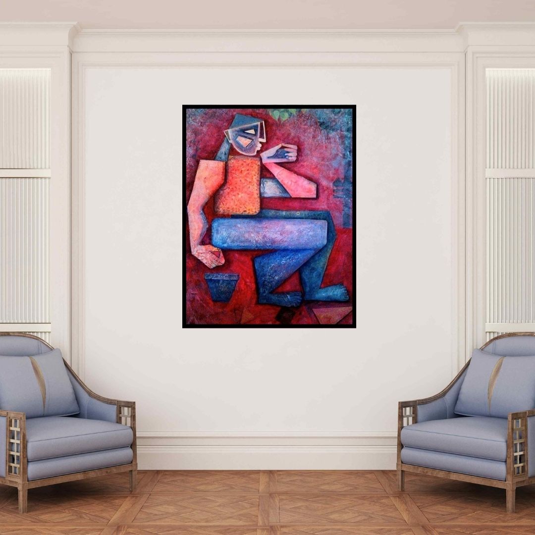 In-situ view of Amit Rajvanshi's 'Gardener (The Contemplative Gardener)' painting in a room