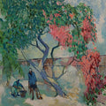 Nature oil painting titled 'Gardening', 34x30 inches, by artist Sikandar Mulla on Canvas