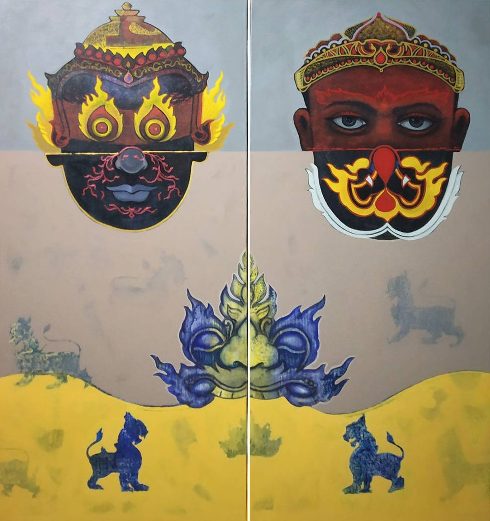 Garuda 2 (Diptych)' contemporary acrylic painting by artist Chaitanya Ingle, 36x32 inch, on canvas
