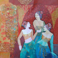 Figurative acrylic painting titled 'Gassiping III', 48x48 inches, by artist Apurba Karati on Canvas