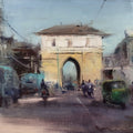 The Gate' cityscape oil painting by artist Surabhi Gulwelkar, 10x12 inch, on linen
