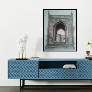 'Gate Of Fort (Passage Through Time)' painting by Dhirendra Mandge shown on a wall in a furnished room.