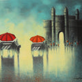 Gateway Of India 2' cityscape acrylic-charcoal painting by artist Somnath Bothe, 15x18 inch, on canvas