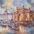 Cityscape watercolor painting titled 'Gateway Of India 3', 15x22 inch, by artist Shubhashis Mandal on Handmade Paper