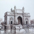 Cityscape pen ink drawing titled 'Gateway Of India Mumbai From Arabian Sea', 18x24 inches, by artist Aman A on Canvas