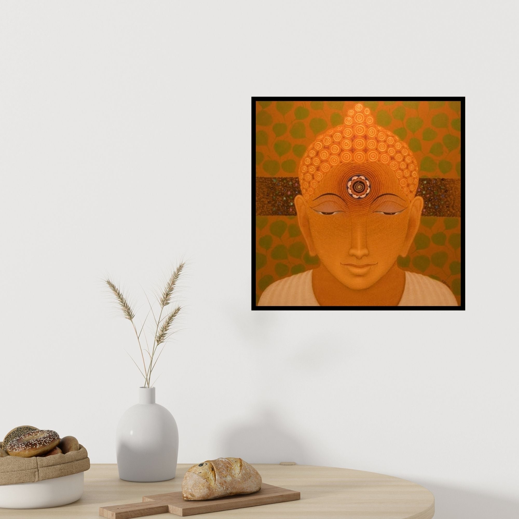 In-situ view of Bhiva Punekar's 'Gautama Buddha (Serene Sanctuary)' painting in a room