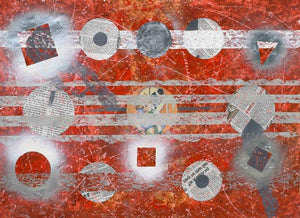 Gavlax (Abstract Composition with Geometric Shapes) by Sumit Mehndiratta, Original Mixed Media Abstract Painting on Paper, Medium Horizontal Wall Art
