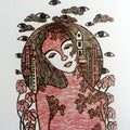 Gazed On' figurative wood cut printmaking by artist Ranju Kumari, 12x8 inch, on paper