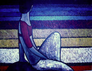 Gazing At Tulips In The Night by Suruchi Jamkar, Original Acrylic Nature Painting on Canvas, Large Horizontal Wall Art