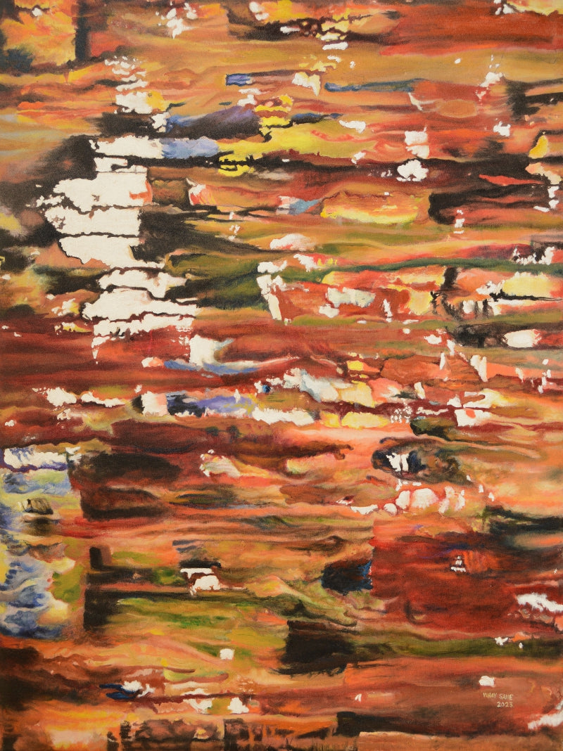 Gems In Receding Waters 3' abstract acrylic-oil painting by artist Vinay Sane, 48x36 inch, on canvas