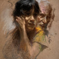 Figurative soft pastel drawing titled 'Generation', 22x18 inches, by artist Abhijeet Patole on Paper