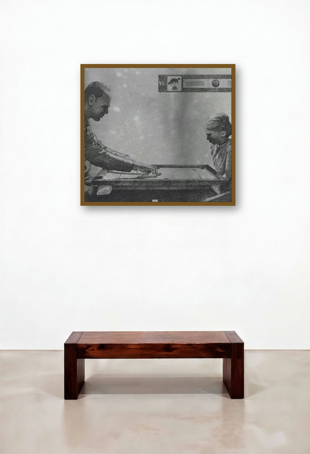 Generation Gap (A Classic Showdown) by artist Manish Solanki displayed in a Modern Hotel Lobby