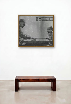 Generation Gap (A Classic Showdown) by artist Manish Solanki displayed in a Modern Hotel Lobby