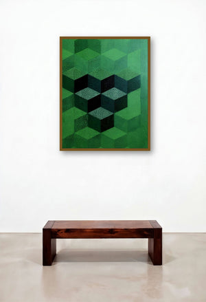 Geometric Patterns (Emergence) by artist Ns Art displayed in a Japandi Penthouse
