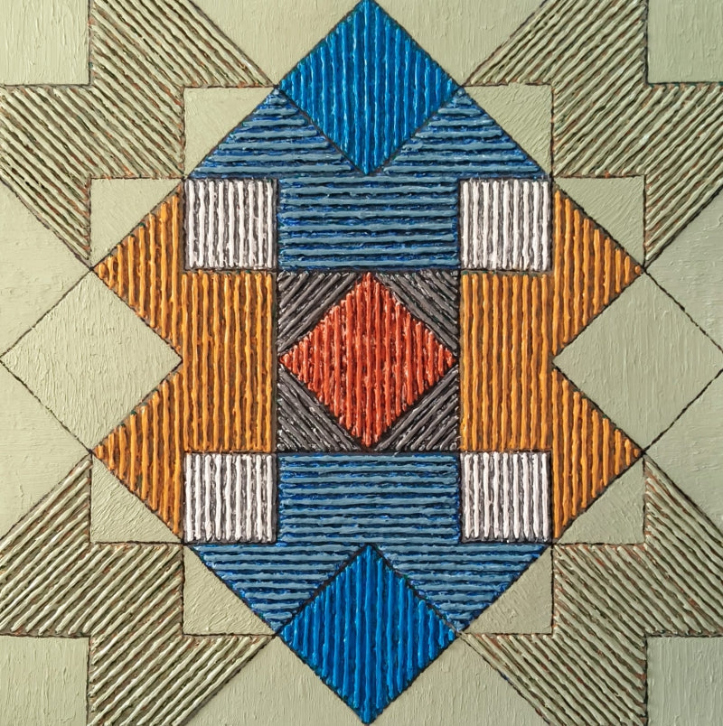Geometrical View' abstract acrylic painting by artist Sandesh Khule, 36x36 inch, on canvas