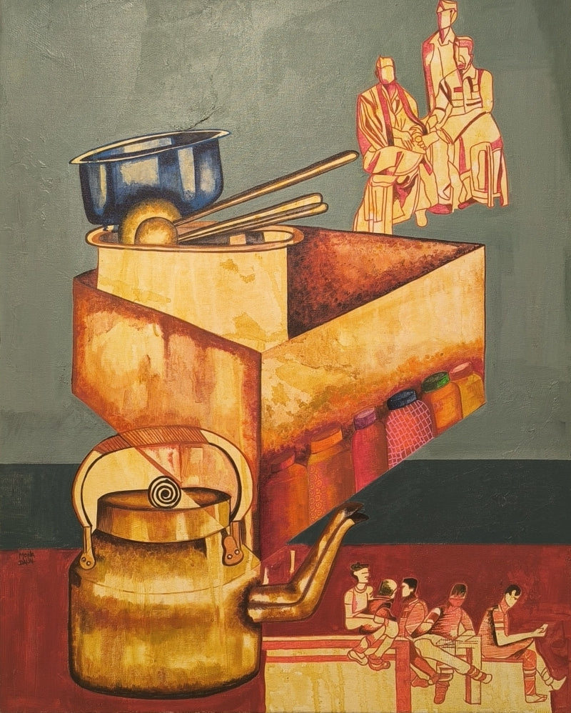 'The Geometry Of Boiling' contemporary acrylic painting by artist Mona Dalal, 30x24 inch, on canvas