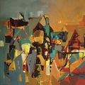 The Geometry Of Memory' abstract acrylic painting by artist Suchita Tarde, 47x39 inch, on canvas