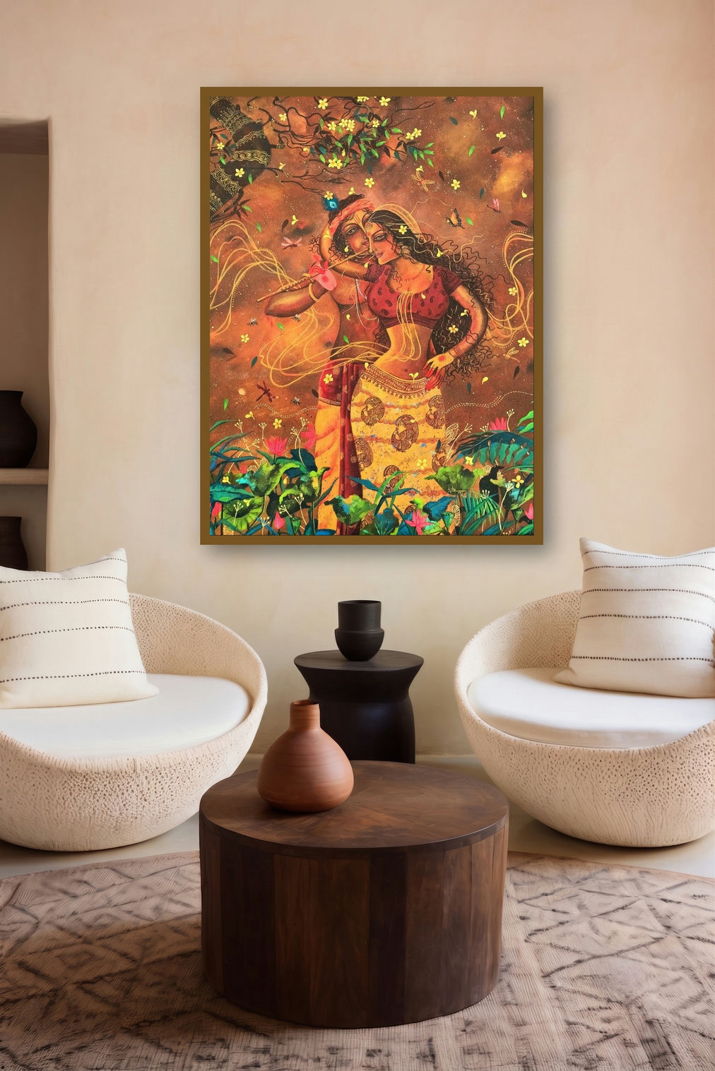 Ghanashyam (Radha Krishna Romance) by artist Lisha N T displayed in a Contemporary Exhibition gallery