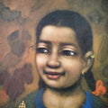 Figurative acrylic painting titled 'Girl 3', 14x14 inches, by artist Apet Pramod on Canvas