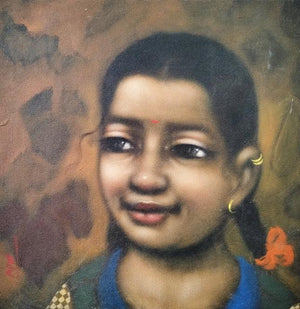 Figurative acrylic painting titled 'Girl 3', 14x14 inches, by artist Apet Pramod on Canvas