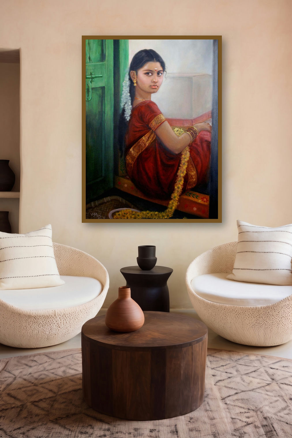 Girl by artist Door (Uplifting Devotion) by artist Vishalandra Dakur displayed in a Minimalist gallery