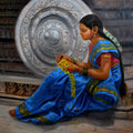 Figurative oil painting titled 'Girl By Humpi Wheels', 23x32 inches, by artist Vishalandra Dakur on Canvas